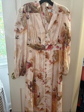 Zimmermann Cream Botanical Print Maxi Dress with Earthy Accents
